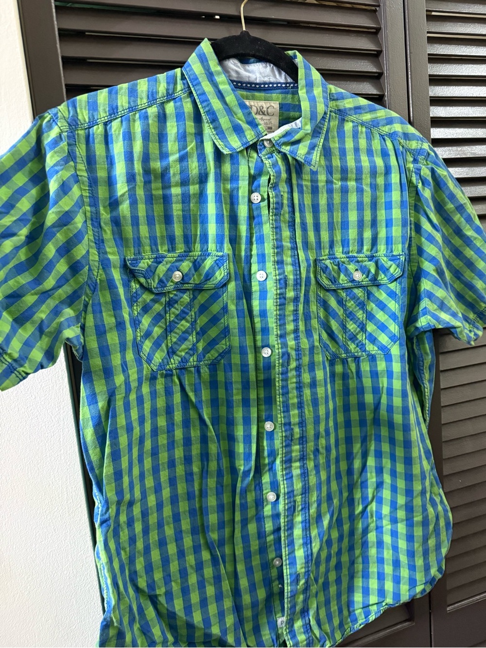 PD&C Blue and Green Check Short-Sleeve Button-Up Shirt